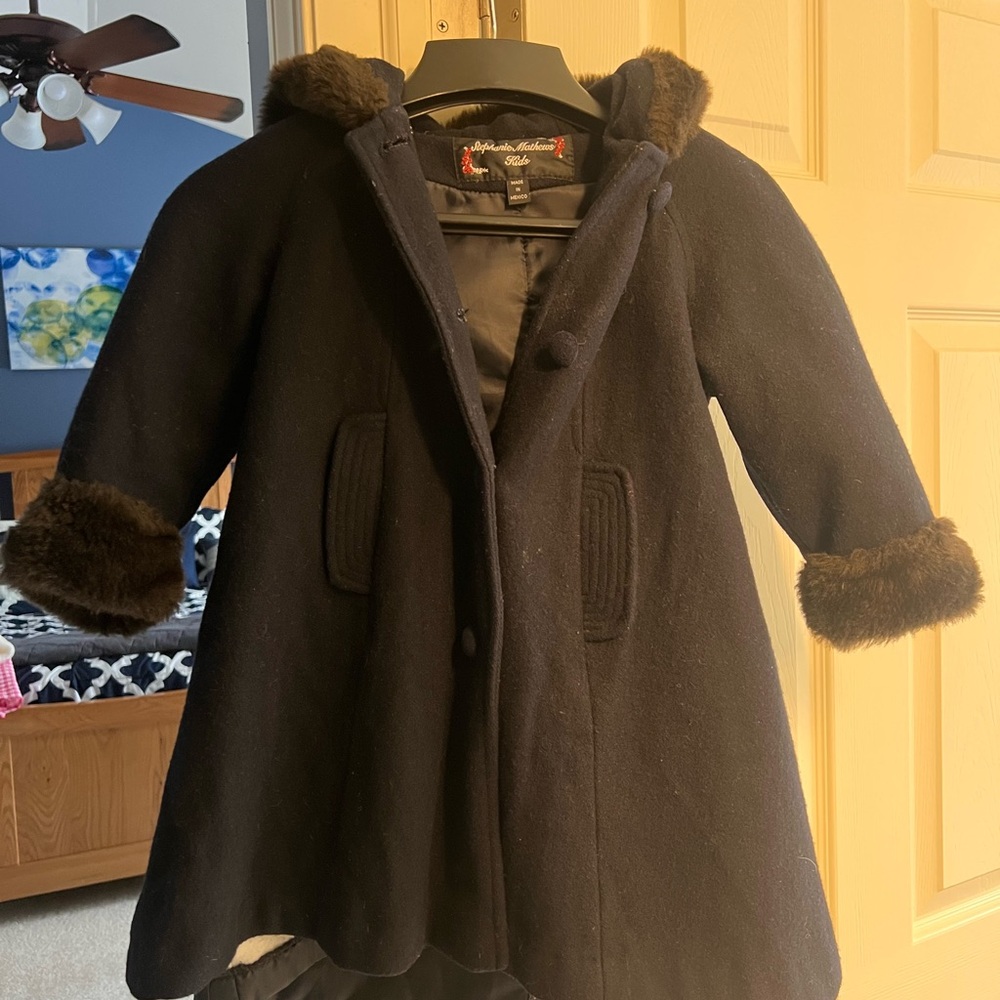 Black Pea Coat with Hood and Thick Fabric for Cold Weather